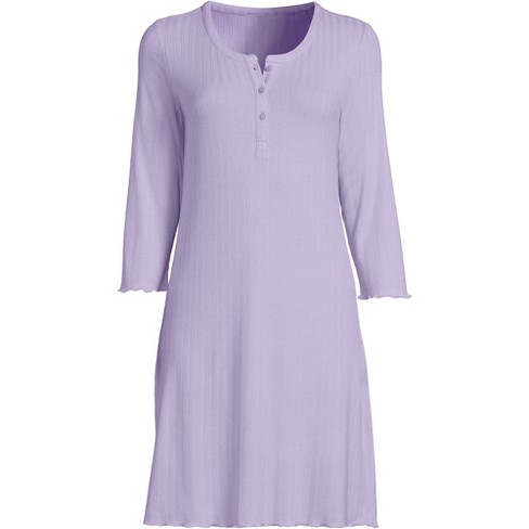 Lands' End Women's Pointelle Rib 3/4 Sleeve Knee Length Nightgown - Medium  - Lavender Cloud : Target
