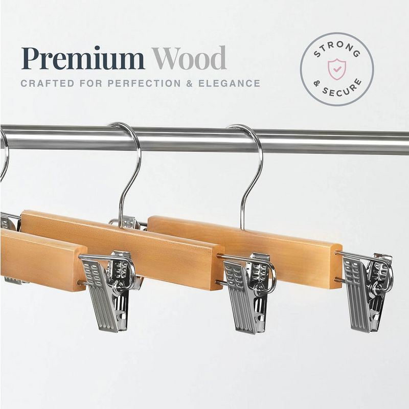 10 Pack Wood Hangers with Metal Clips -  Wood Hangers for Suits, Skirts, or Pants Hangers - HomeItUsa, 5 of 8