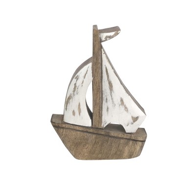 Beachcombers Sailboat Table Sitter With White Sail Rustic Mango Home Decor Sign Beach Coastal Ocean Sea Life 4 x 1.5 x 6 Inches.