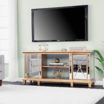Tappington Mirrored TV Stand for TVs up to with Storage Gold - Aiden Lane