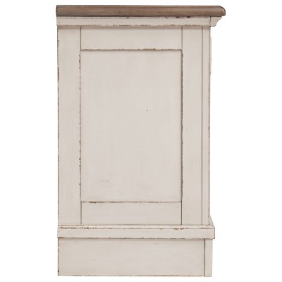 Chipped White & Distressed Wood 3-Drawer Nightstand with USB Ports