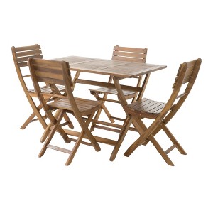 Gulches 5-Piece Natural Acacia Wood Outdoor Dining Set Folding Table & 4 Chairs, Natural Stain, Compact Storage for Patio Garden Casual Gatherings - 1 of 4