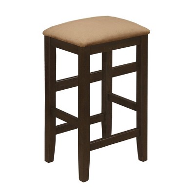 Set of 4 Barstools with Microfiber Seat and Wooden Legs Brown - Benzara