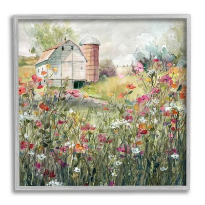 Stupell Vibrant Flower Blossoms and Barn Framed Giclee