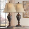 Regency Hill Carved 28 1/2" Tall Urn Traditional End Table Lamps Set of 2 Two-Tone Brown Beige Shade Living Room Bedroom Bedside Nightstand House - 2 of 4
