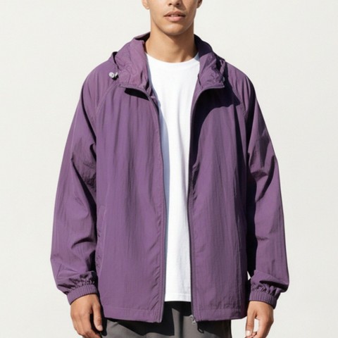 Мужская куртка Alilang Lightweight Hooded Windbreaker Jacket with Full Zip Closure Elastic Cuffs and Relaxed Fit Design - X Large, Purple, цвет: Фиолетовый