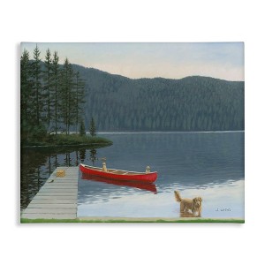 Stupell Industries Docked Row Boat Lake Forest Landscape Pet Dogs, 48" x 36" - 1 of 4