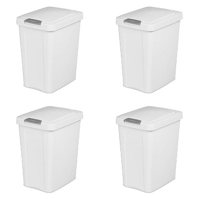 Sterilite 10438004 7.5 Gallon TouchTop Wastebasket with Titanium Latch, White (4 Pack)