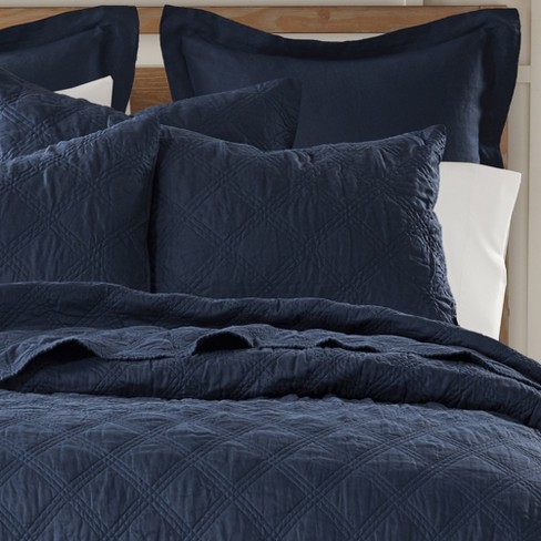 Linen Front/Cotton Back King Quilted Sham - Navy - Levtex Home