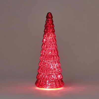 15" Battery Operated Lit Glass Christmas Tree Decorative Figurine Red - Wondershop™