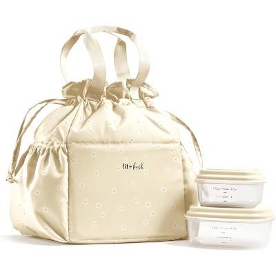 Drawstring Lunch Bag for Women, Complete Lunch Set with 2 Containers, Stain-Resistant, Leak-Resistant, Back to School Essential, Teacher Lunchbox