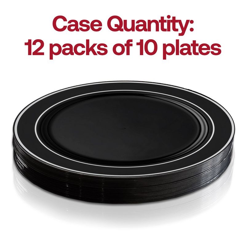 Smarty Had A Party 7.5" Black with Silver Edge Rim Plastic Appetizer/Salad Plates (120 Plates), 3 of 7