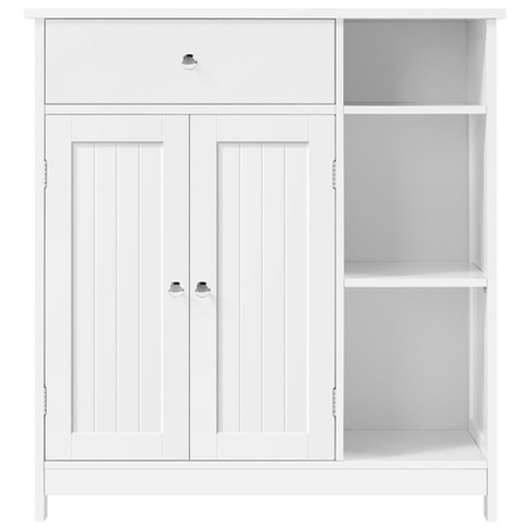 Bathroom Freestanding Wood Floor Cabinet with 2 Drawers and 1 Storage Shelf, White - ModernLuxe