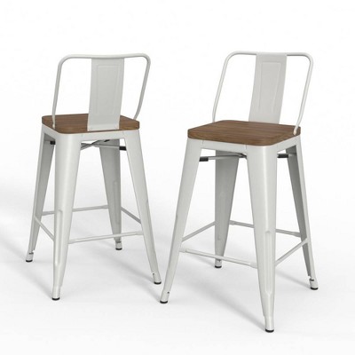 Set of 2 24" Josephine Counter Height Barstool, Solid Wood Seat & Metal Frame - WyndenHall