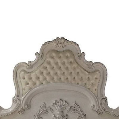 Dresden King Bed with Antique White Finish and Carvings