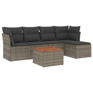 vidaXL Patio Sofa Set with Cushions Outdoor Furniture 6 Piece Poly Rattan - 1 of 4