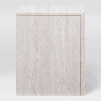 White-Washed Oak Mid-Century Modern Nightstand with Drawer and Open Cubby