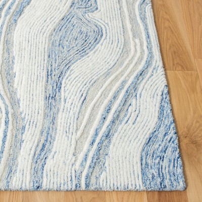 Handmade Blue and Ivory Wool Tufted Reversible Rug, 2' 3" x 8'