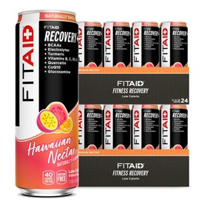FITAID Hawaiian Nectar Naturally Sweetened Blend with BCAAs, Glucosamine, Electrolyes, L-Glutamine, L-Arginine, Turmeric 12 Fl Oz (Pack of 24) - 1 of 4