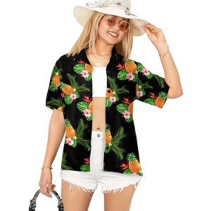 LA LEELA Hawaiian Shirts Womens Casual Summer BeachShirt Floral Blouse Short Sleeve Tropical Vacation Dress Button Up Shirts Coverup - 1 of 4