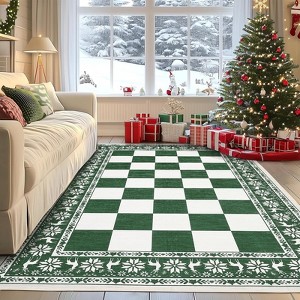 4x6 Christmas Area Rug, Washable Non Slip Holiday Carpet with Xmas Tree Reindeer Snowflake, Low Pile Accent Rug for Home - 1 of 4
