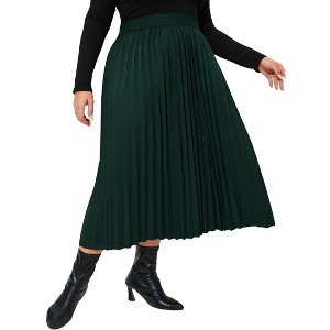 BLUEMING Womens Plus Size Pleated Skirts Floral High Rise Elastic Waist Swing Flar Maxi Skirt - 1 of 4