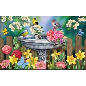 Briarwood Lane Spring Doormat 30x18 Indoor Outdoor Birdbath in Bloom For Spring Doormat - 1 of 4