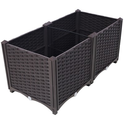 VisioGear Self-Watering Planter Box, Deep Raised Garden Bed Plastic Planter Boxes for Vegetables, Flowers and Succulents, Brown, 31.5"*15.7"*14.7"