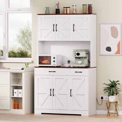 71" Pantry Cabinet with Charging Station, Kitchen Storage Cabinet with Microwave Stand, 8-Zone Organization for Dining, Kitchen, Living Room