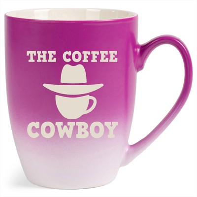 100 North Western Hat 10 Ounce Pink and White Two Toned Ombre, Comfortably Fits Your Hands, Ceramic Tea Coffee Cup Mug, The Coffee Cowboy