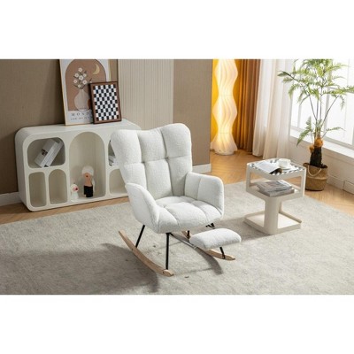 CAVINAS Teddy Rocking Chair with Adjustable Footrest & Recliner Glider,Accent Chair with Tufted Back for Nursery, Living Room