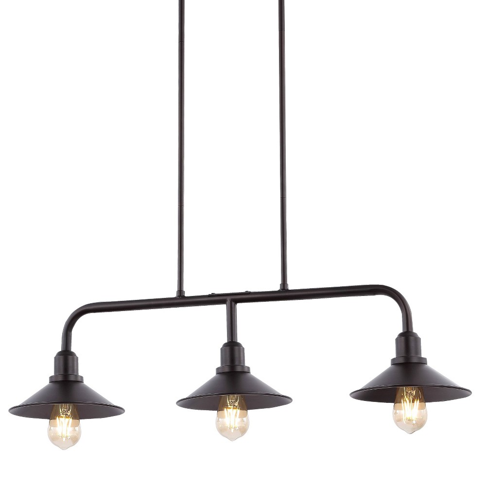 34.25" 3-Light Cade Farmhouse Iron Linear LED Pendant Oil Rubbed Bronze/Clear - JONATHAN Y