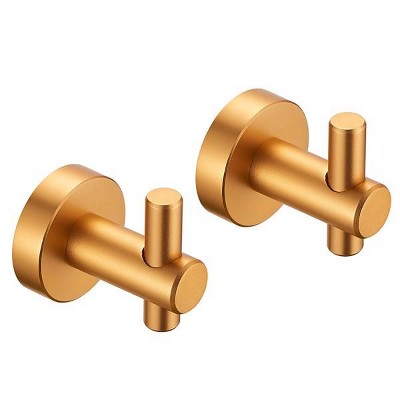 Munora Round Base Wall Hook, Brushed Gold Aluminum, 2-Pack for Entry, Wardrobe, Bathroom