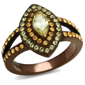 Slickblue Women's Ring Stainless Steel Coffee Tone IP Finish with Citrine Yellow CZ Size 5-10 - 1 of 4