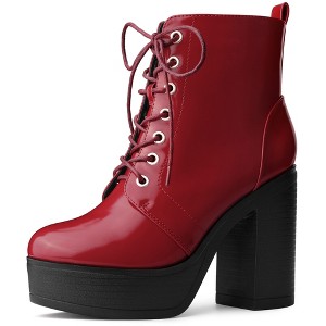 Perphy Women's Platform Lace Up Block Heel Western Combat Boots - 1 of 3