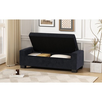 Airsurfer Compact Deep Black Storage Bench Elegant Upholstered Storage Bench Space-Saving Solution for Living Room Organization