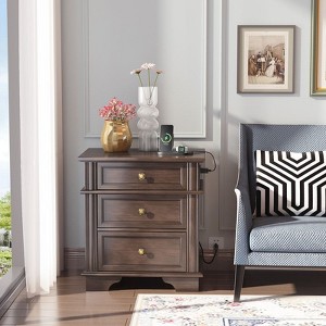 Karl Home 24.02in. W Solid wood 3 drawer nightstand with 2 Usb - 1 of 4