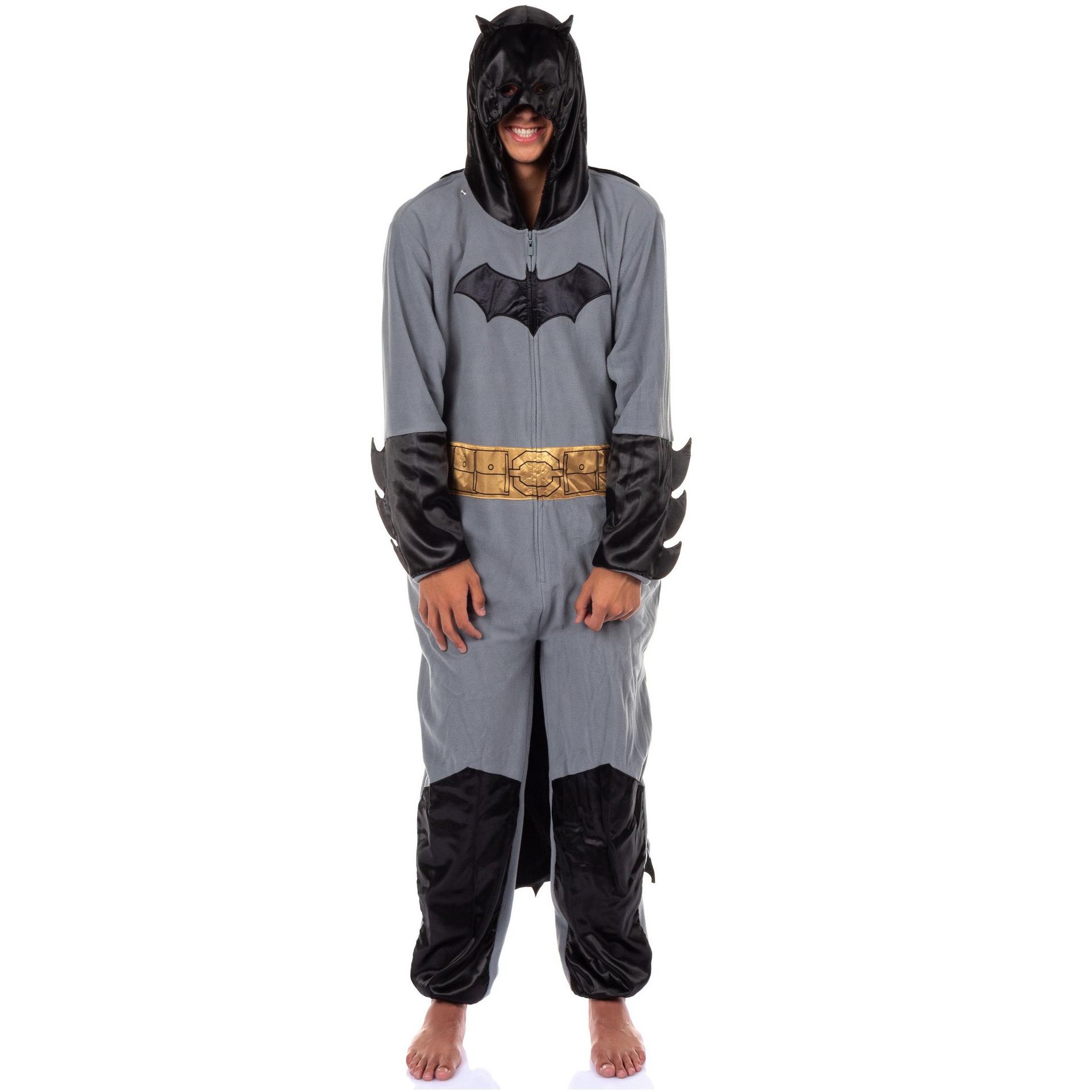 Batman Costume Union Suit Onesie One Piece Pajama Outfit With Mask Hood and Cape