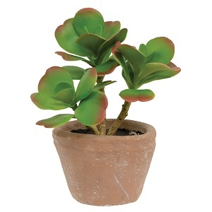 Slickblue 7" Potted Sweetheart Leaf Succulent in Weathered Clay Pot, Green & Red Faux Plant for Home Decor - 1 of 3