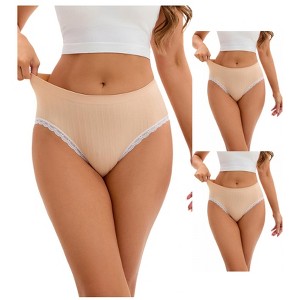 INSPIRE CHIC 3 Packs Women's Lace Trim Underwear Mid-Waisted Butt Lifter No Trace Briefs Panties - 1 of 4