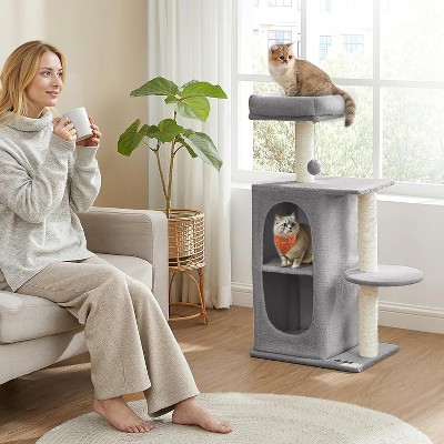 Cat Tree Tower with 2 Caves for Multi-Cat Households, Kittens, Scratching Posts