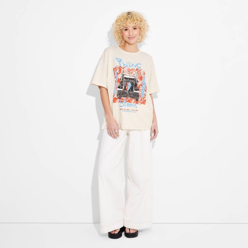 Women's Rolling Stones Americana Oversized Short Sleeve Graphic T-Shirt - Ivory, 3 of 4