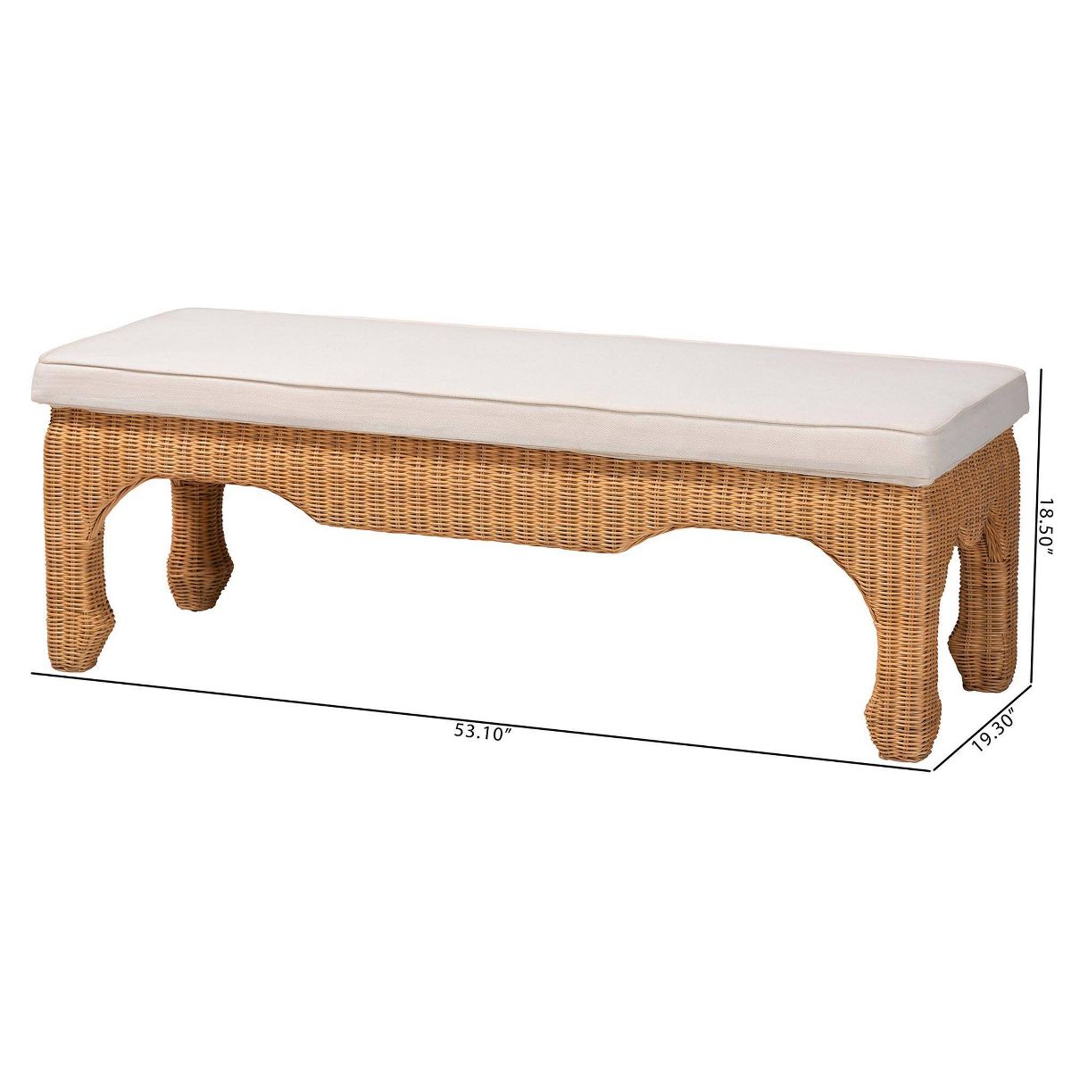 bali & pari Abena Ming Style Natural Rattan Bench with Cushion Light Honey - thumbnail 5