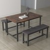 Dining Table Set for 4, Small Kitchen Table Set with 2 Upholstered Bench, Farmhouse Set, Space Saving Dining Table for Apartment, Rustic Brown - 2 of 4