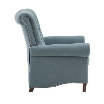 Transitional Blue Tufted Recliner with Bronze Nailhead Trim