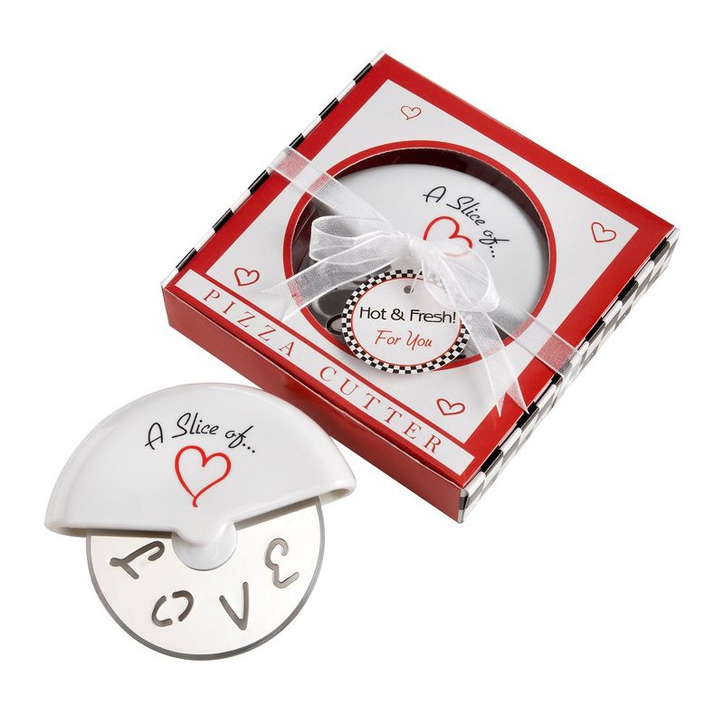 Kate Aspen "A Slice of Love" Stainless-Steel Pizza Cutter in Miniature Pizza Box, (Set of 4) | 13015NA, 1 of 6