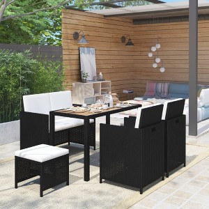 vidaXL 6 Piece Patio Dining Set Poly Rattan and Acacia Wood Black - 1 of 4