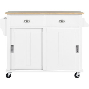 2 MDF SC White Kitchen Cart - Rubberwood Flip-Top & Hidden Sliding Barn Door - 1 of 3