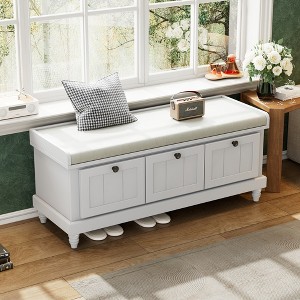 Whisen Classic Storage Bench with Cushioned Seat and Three Drawers - 1 of 4