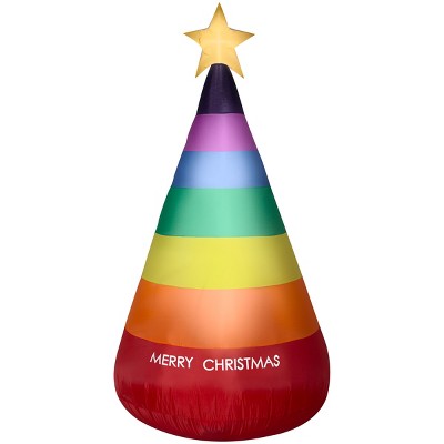 Gemmy Christmas Airblown Inflatable Rainbow Christmas Cone Tree OPP, 7 ft Tall, Multicolored